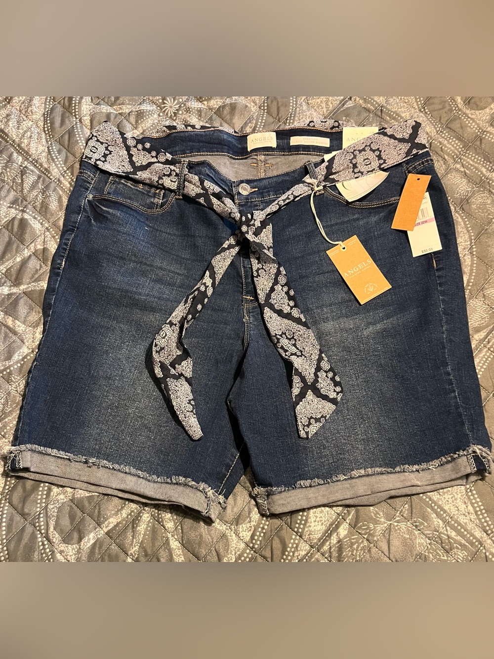Angels Denim Tie-Belt Dark Blue Women’s Shorts size 22w NWT